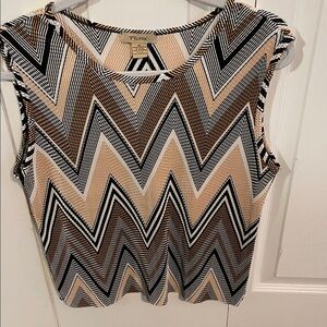 Vintage PLISSE Blouse Chevron Pattern Sleeveless Top - Black, Brown, Cream